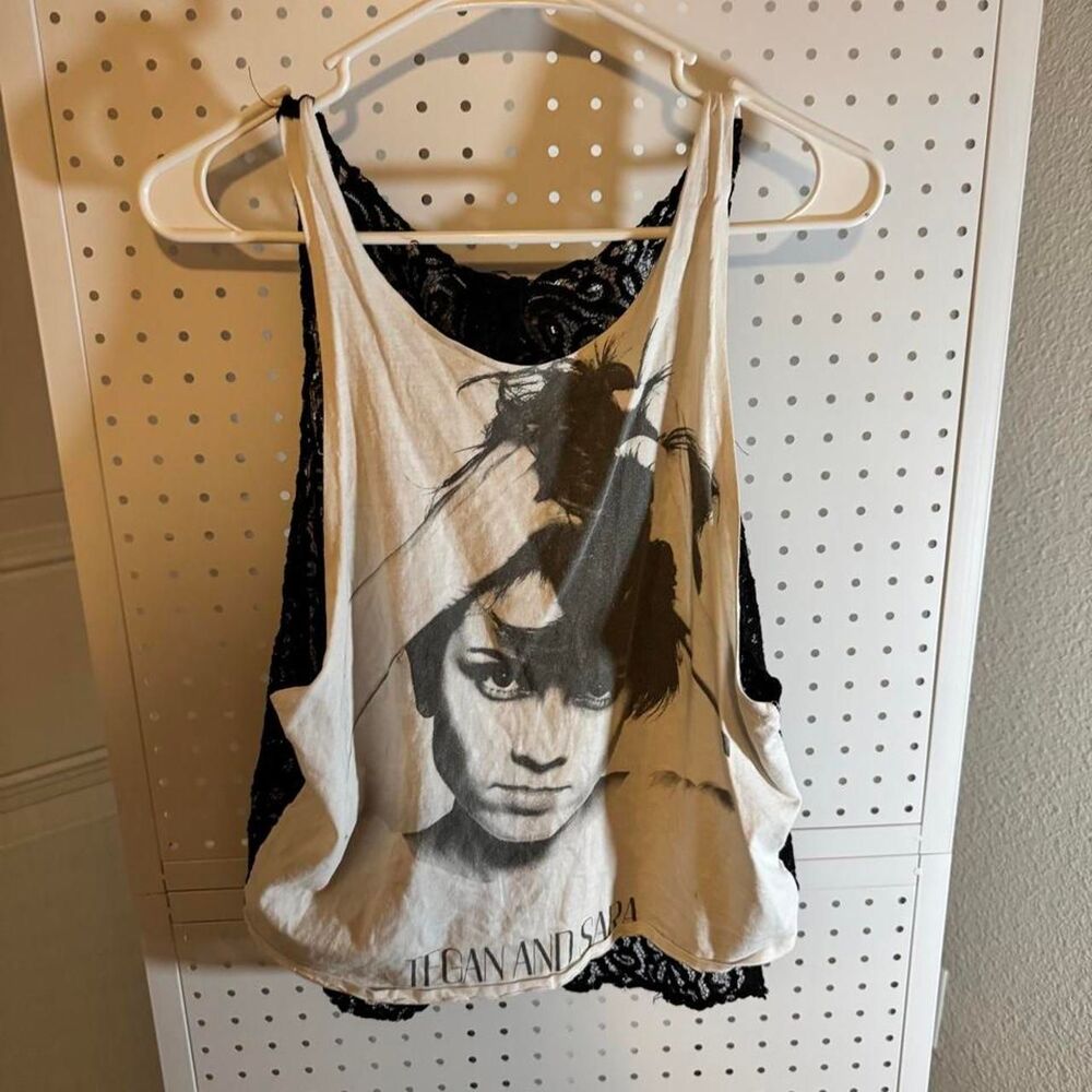 Tegan and Sara Band Tee Upcycled Lace Back Tank Top Indie Y2K Concert Merch